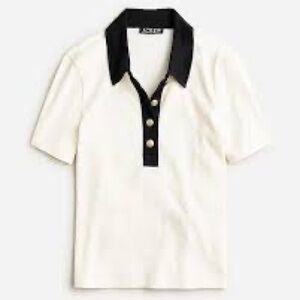 J. Crew Ivory Polo Top with Black Collar